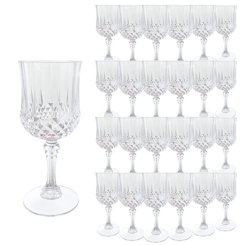 LEYIQU plastic wine glasses set of 24, transparent, ideal for weddings and celebrations.