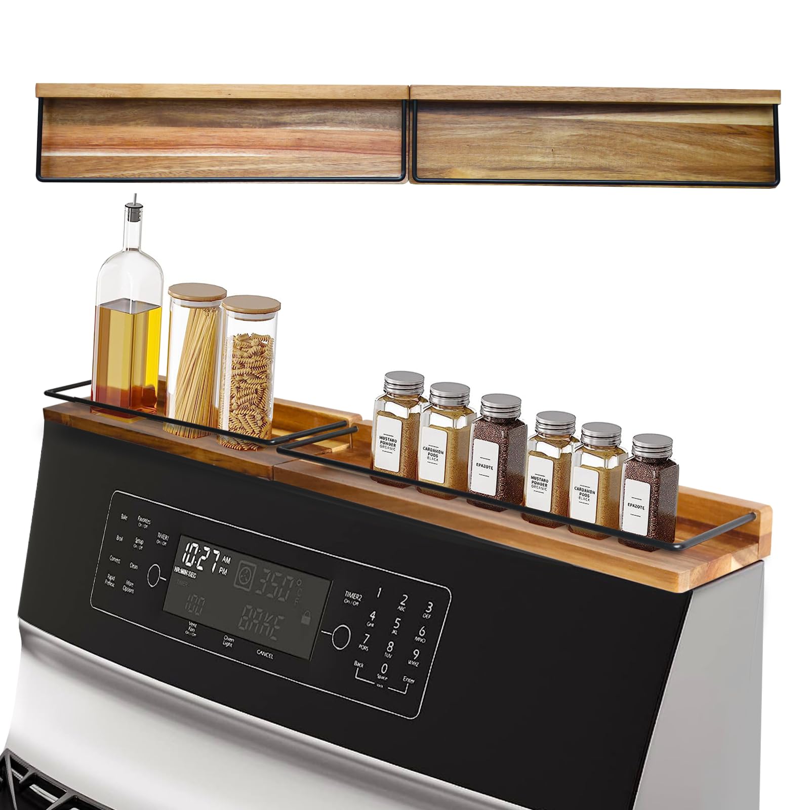 LFILONRO stove-top shelf magnet attachment securely sits above the stove