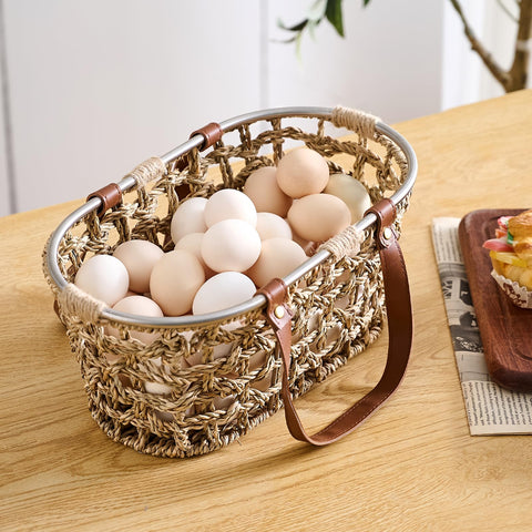 LGENHOOM seagrass egg basket with eggs demonstrates gentle protection and handling