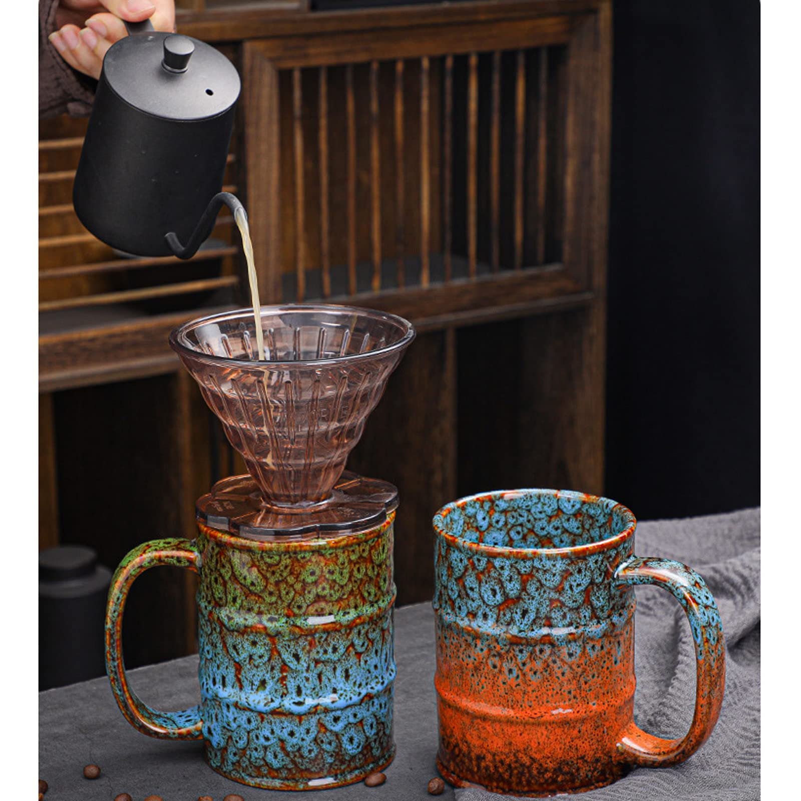 LGQ unique firing glaze adds character to this oversized coffee mug.