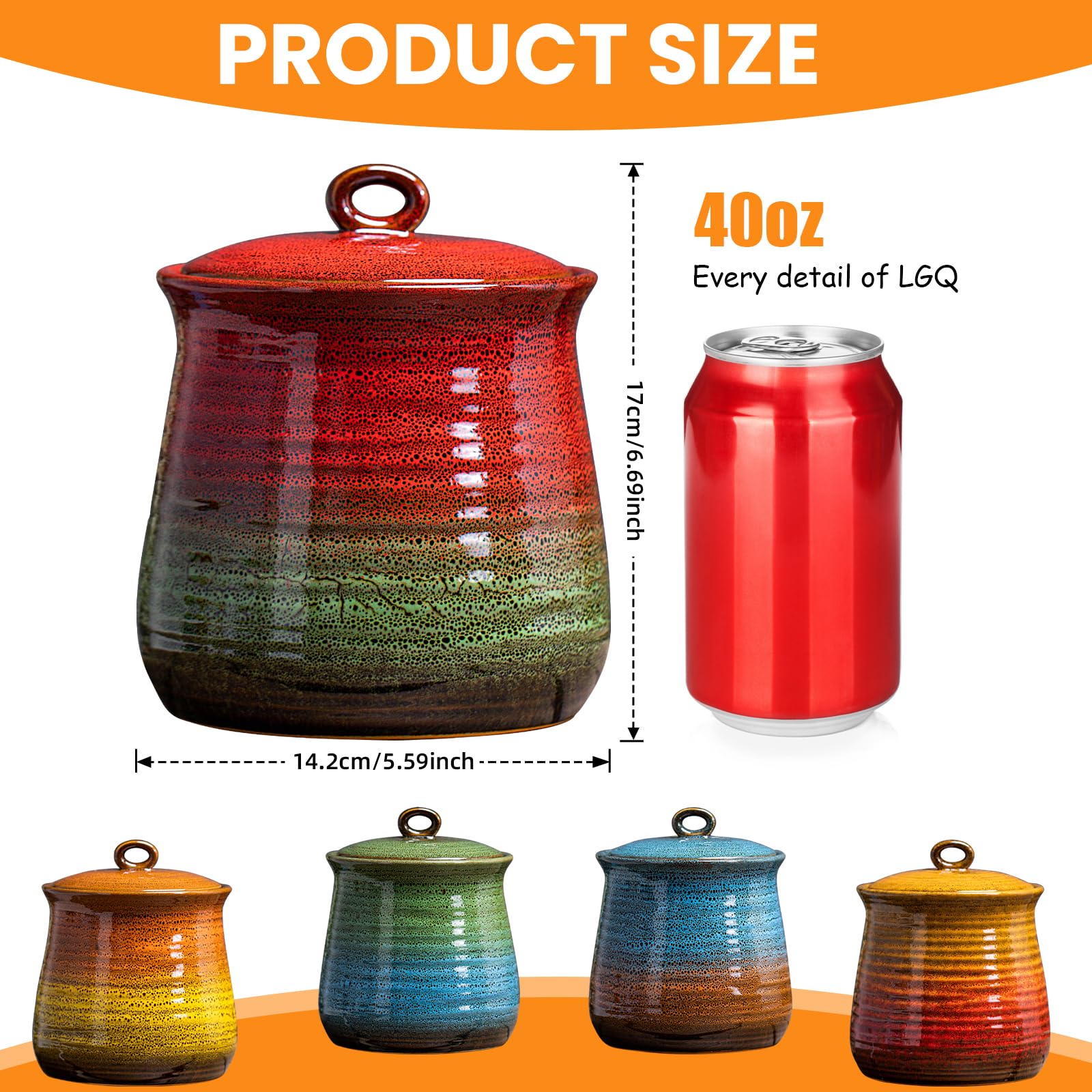 LGQ kiln glaze ceramic canister showcases vibrant finish while storing tea, flour, or snacks.
