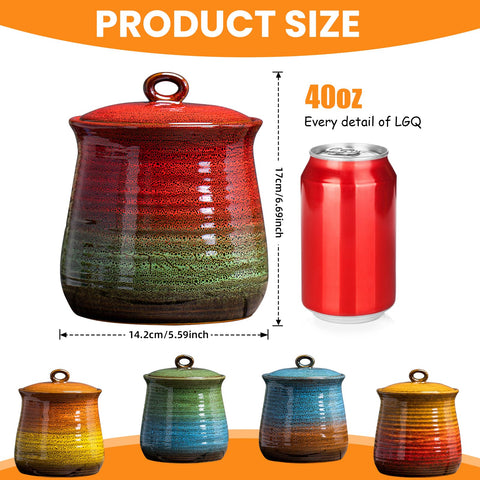 LGQ kiln glaze ceramic canister showcases vibrant finish while storing tea, flour, or snacks.