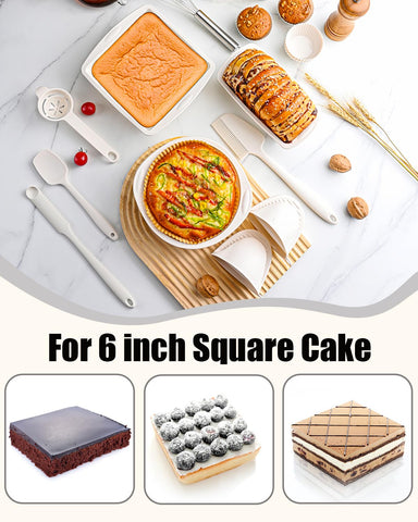 LGQUK 6-inch white square pan with easy-release silicone surface.
