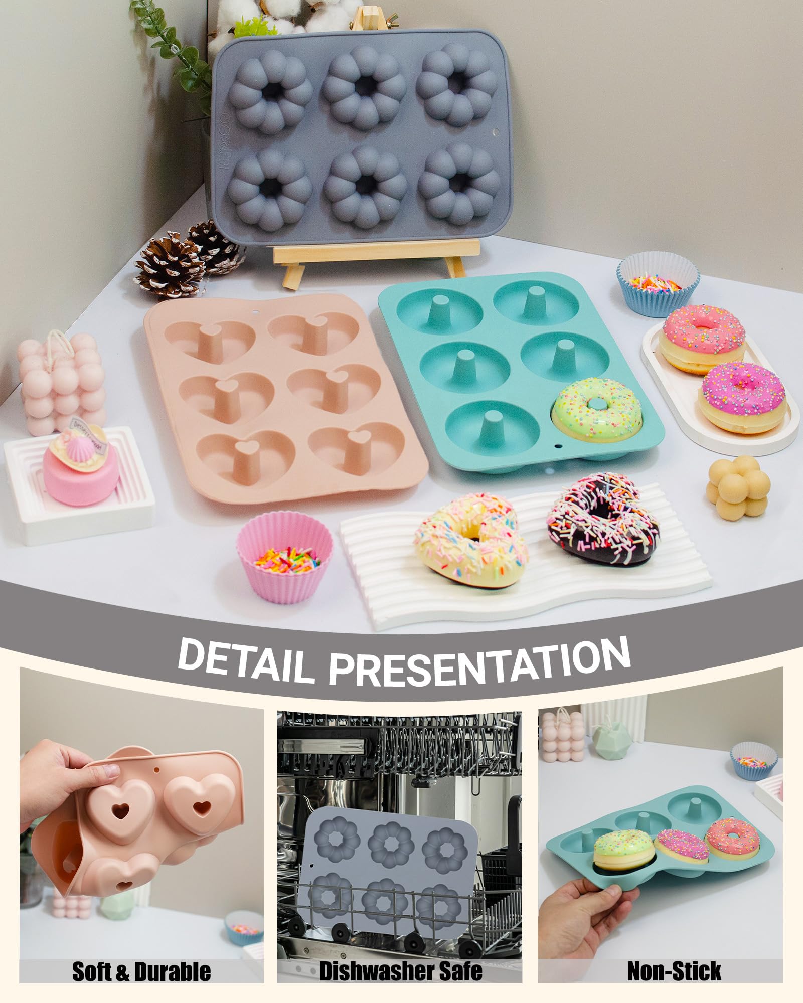 LGQUK round pink donut pan provides uniform browning and easy pop-out.