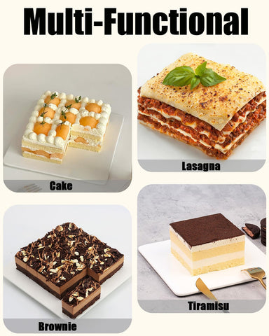 LGQUK square pans shown in oven-ready use for bake-and-serve.