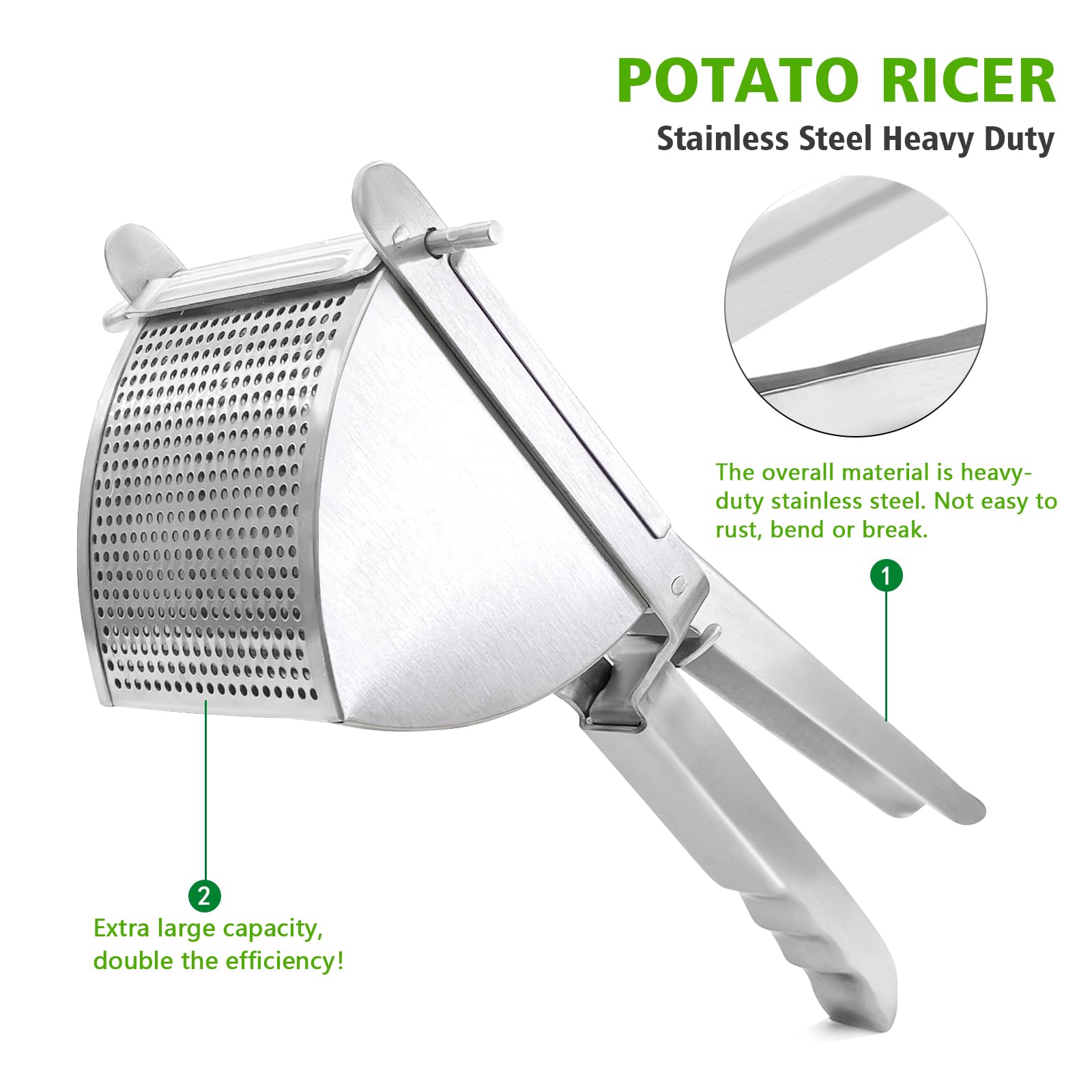 LHS ergonomic handle potato ricer ensures comfortable, stable pressing