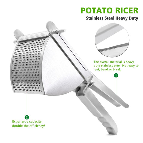 LHS ergonomic handle potato ricer ensures comfortable, stable pressing