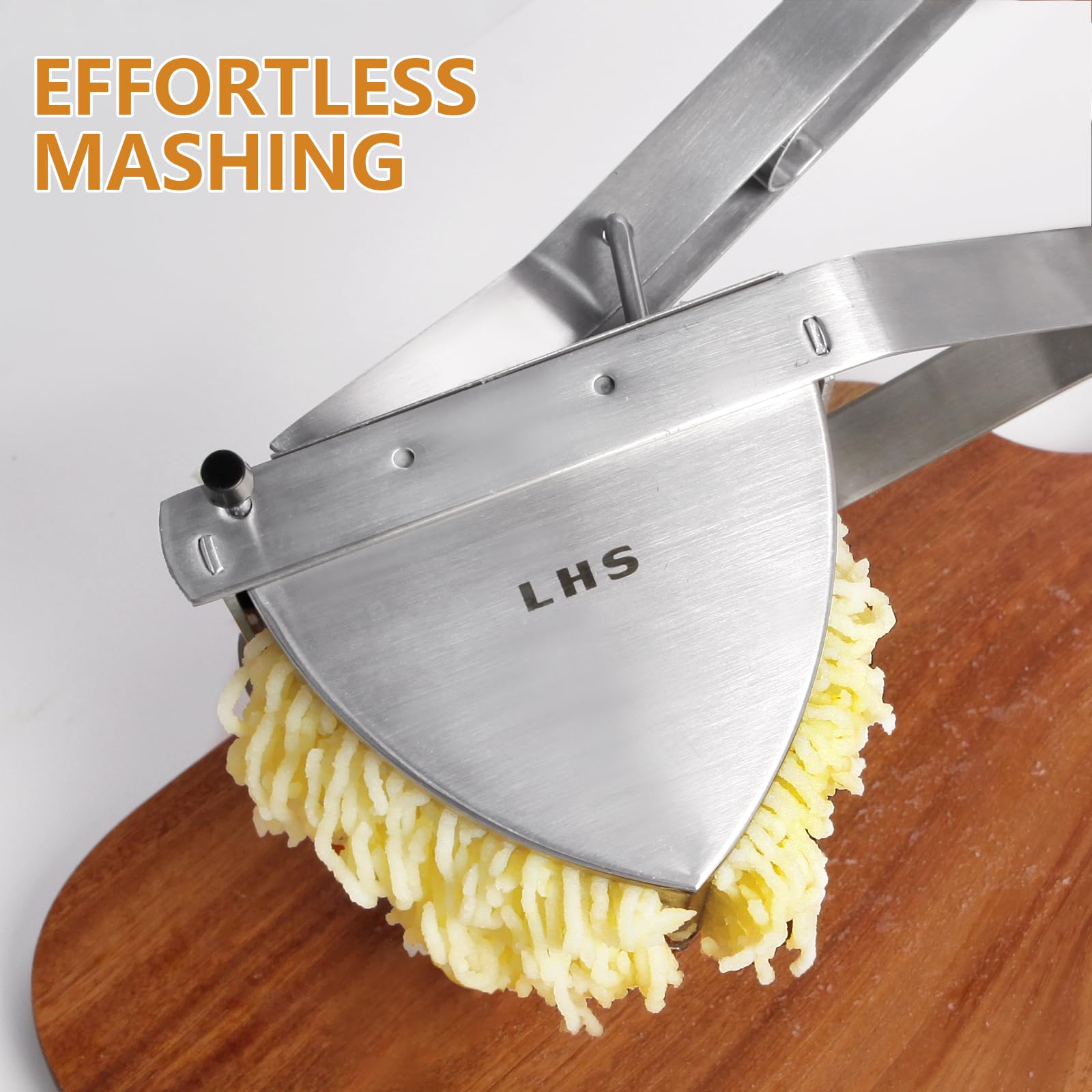 LHS heavy-duty masher with ergonomic handle reduces wrist strain during service.