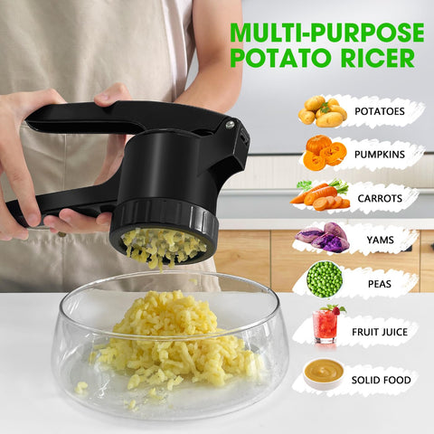 LHS Potato Ricer shows large capacity basket for quick batches