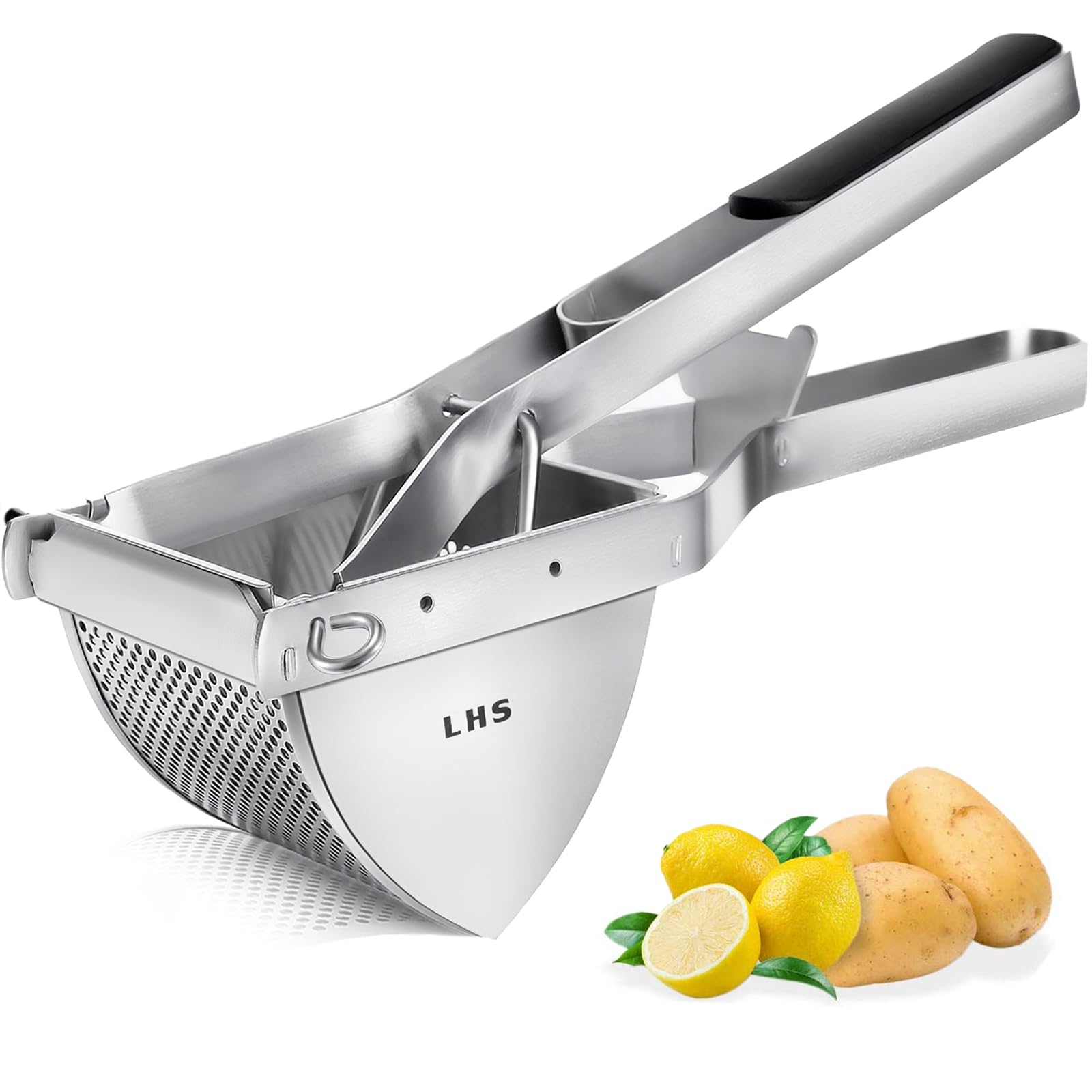 LHS stainless steel potato ricer offers smooth, consistent mashing for silky results.
