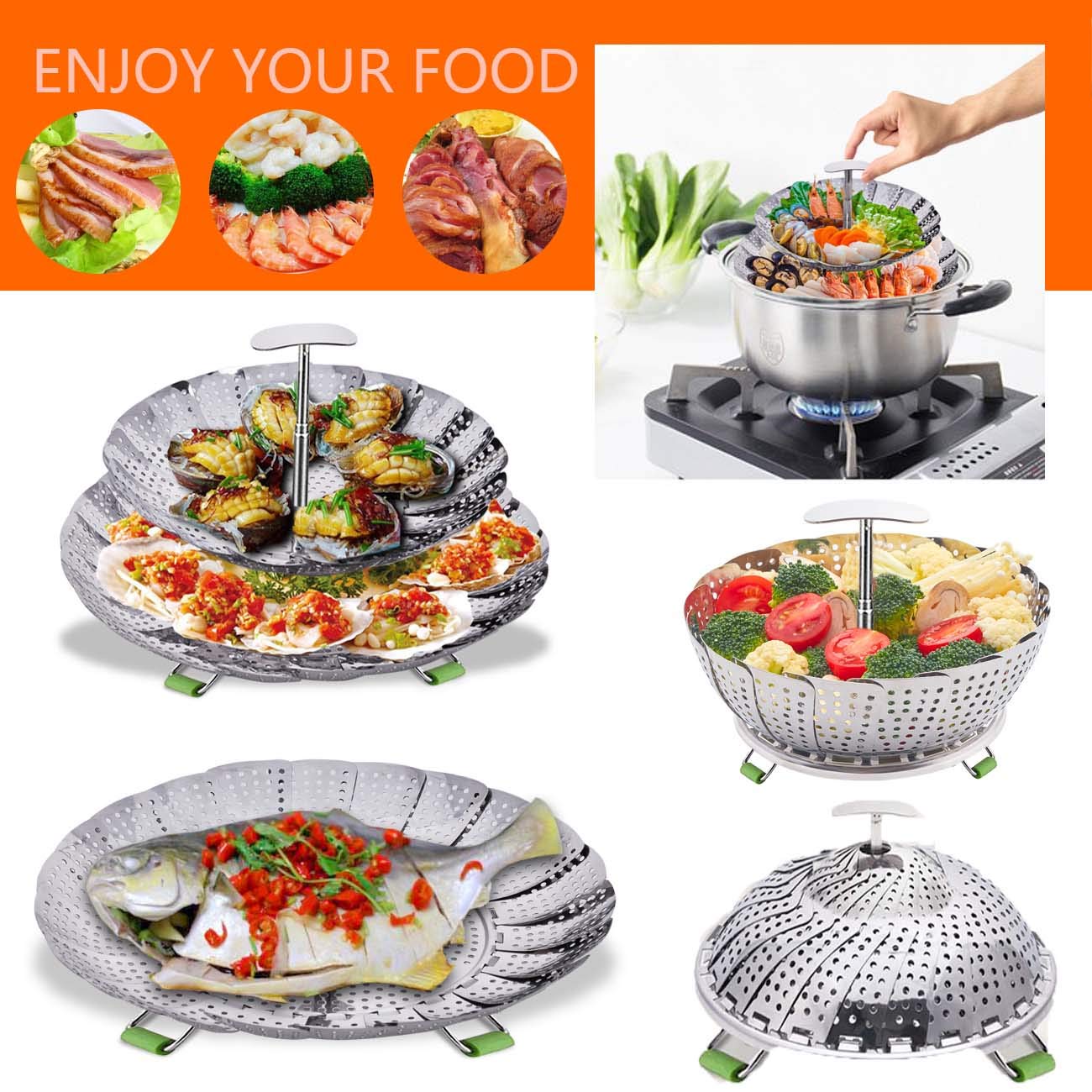 LHS Steamer Basket double-layer mode saves space.