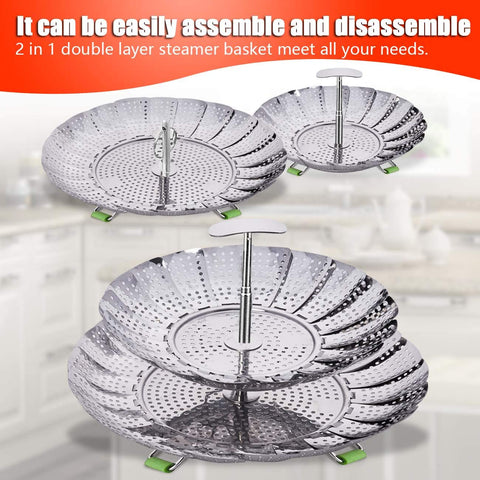 LHS Steamer Basket expands to fit 7.5–11.4 inch pots.