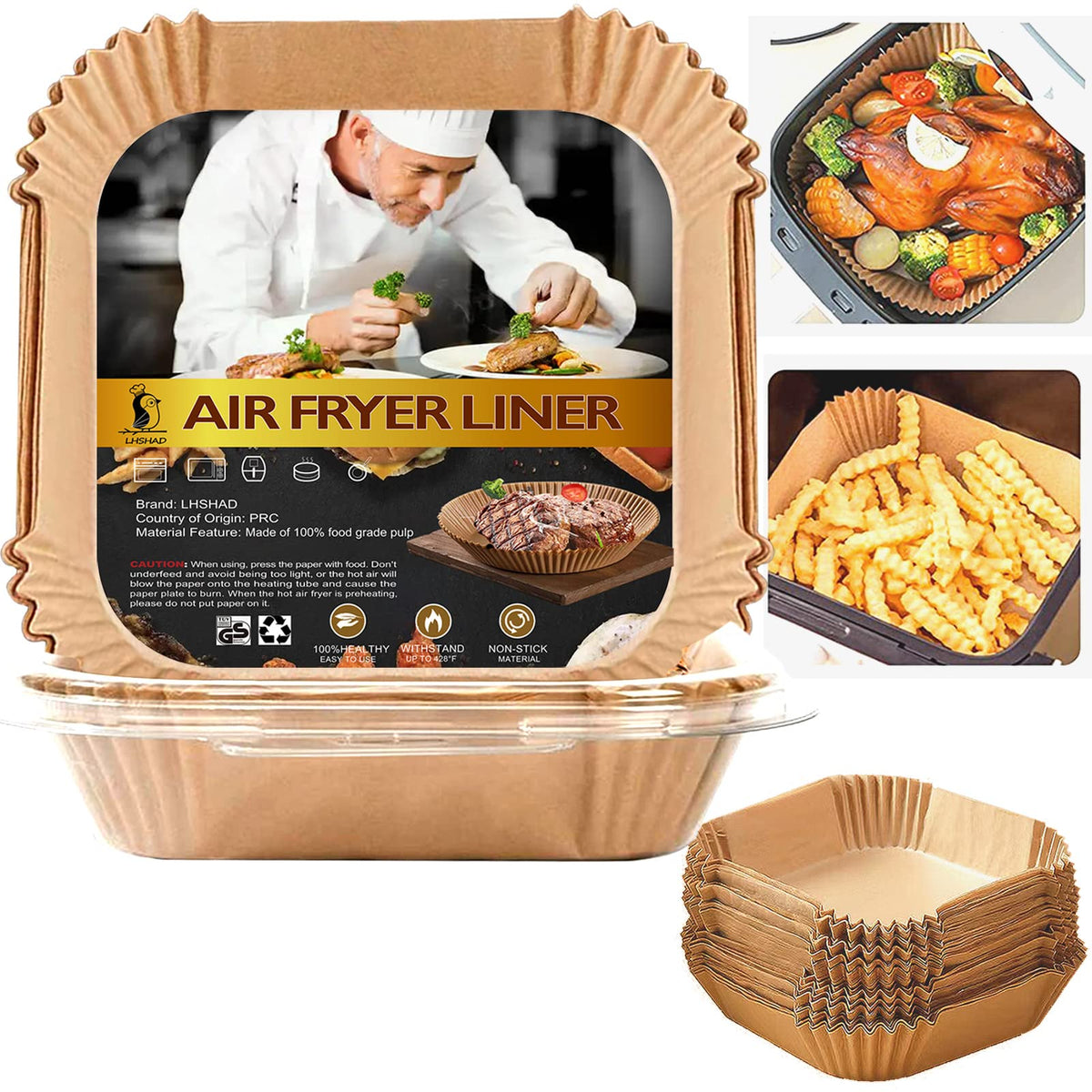 LHSHAD air fryer square liner 10 inch for easy cleanup and mess-free cooking.