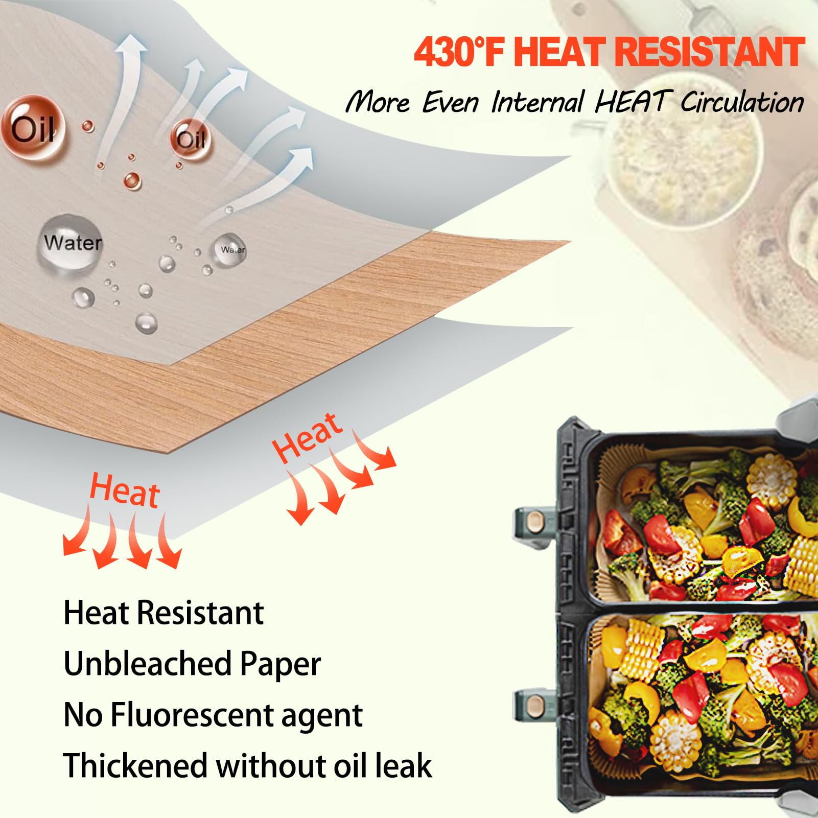 LHSHAD BPA-free parchment liners ensure safe, convenient cooking cleanup.