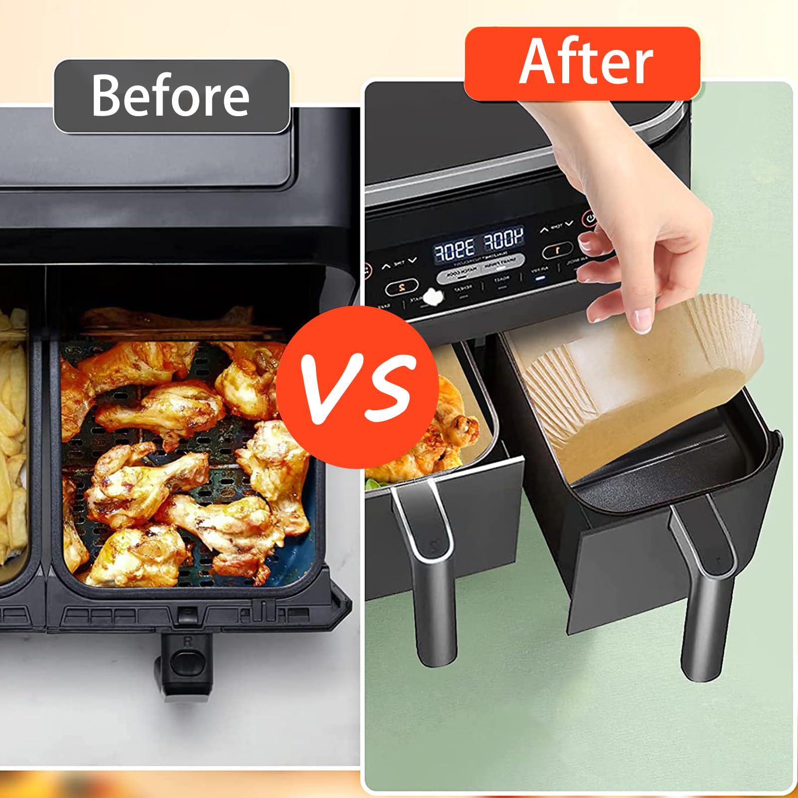 LHSHAD easy-cleanup liners work with Ninja and other 2-basket air fryers.
