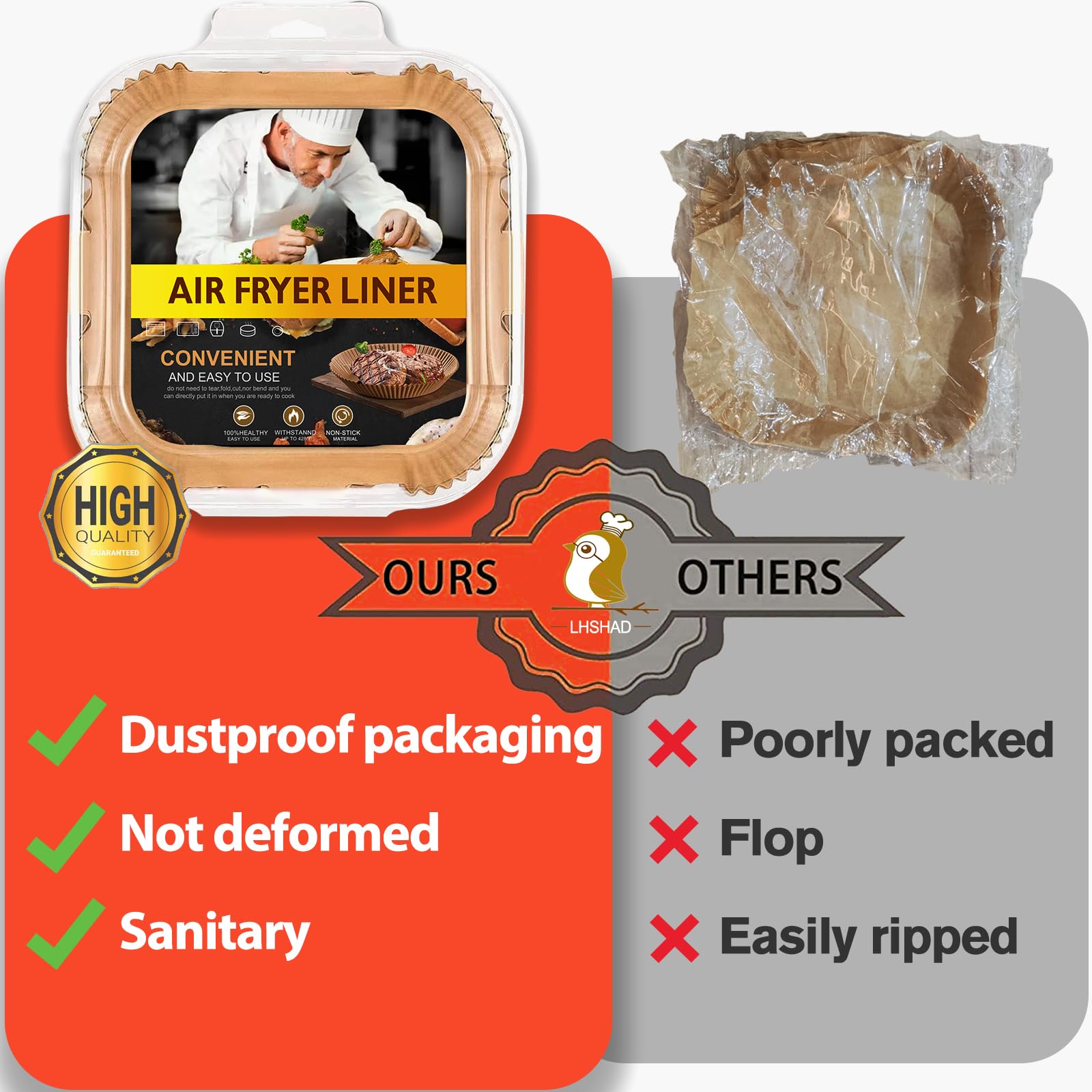 LHSHAD no oil leak design liner keeps fryer basket clean.