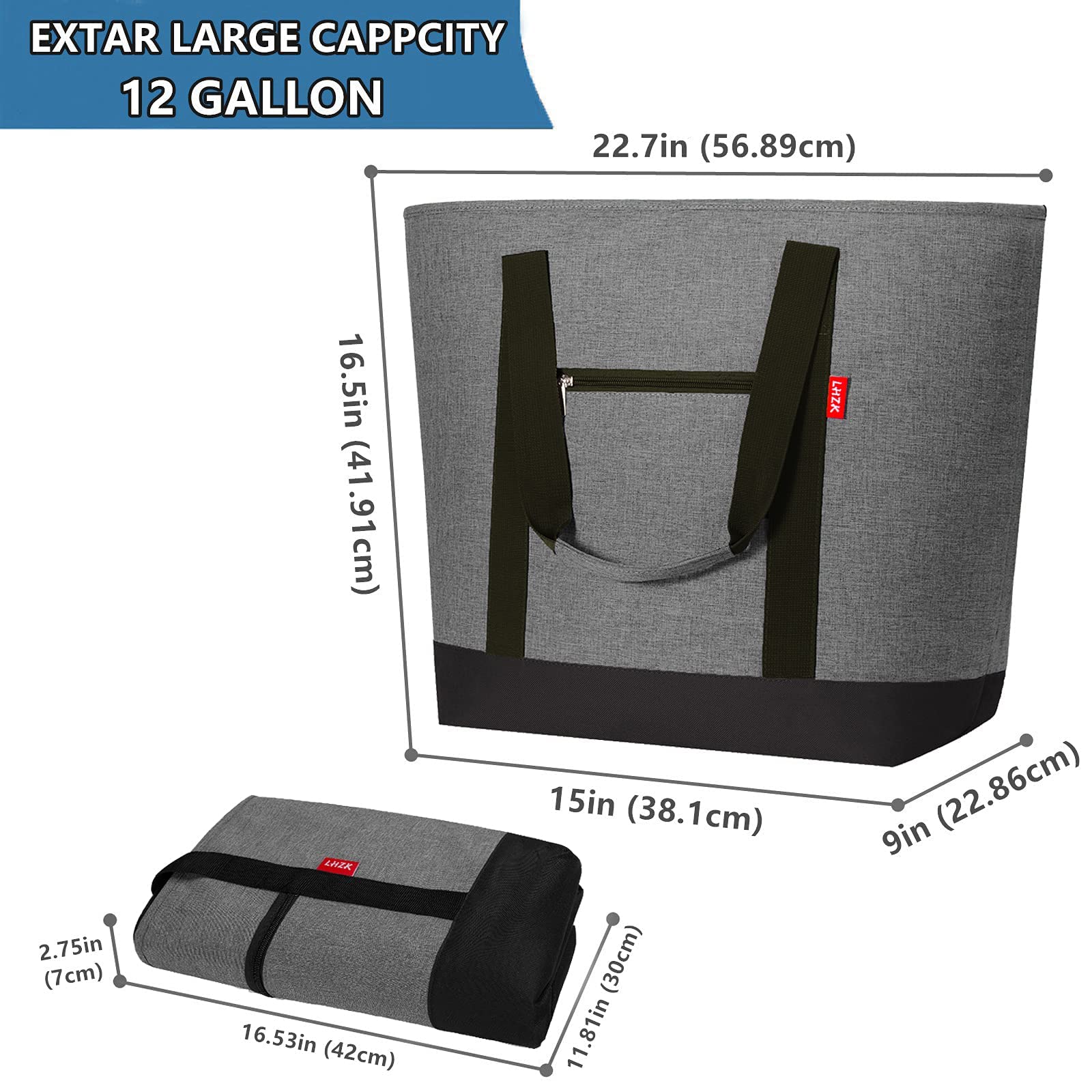 LHZK jumbo insulated cooler bag grey capacity setup demonstrates large 50L space