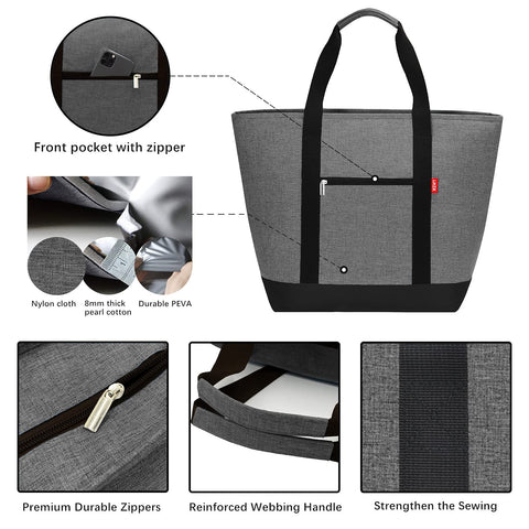 LHZK jumbo insulated cooler bag grey durable zippers ensure long-lasting use