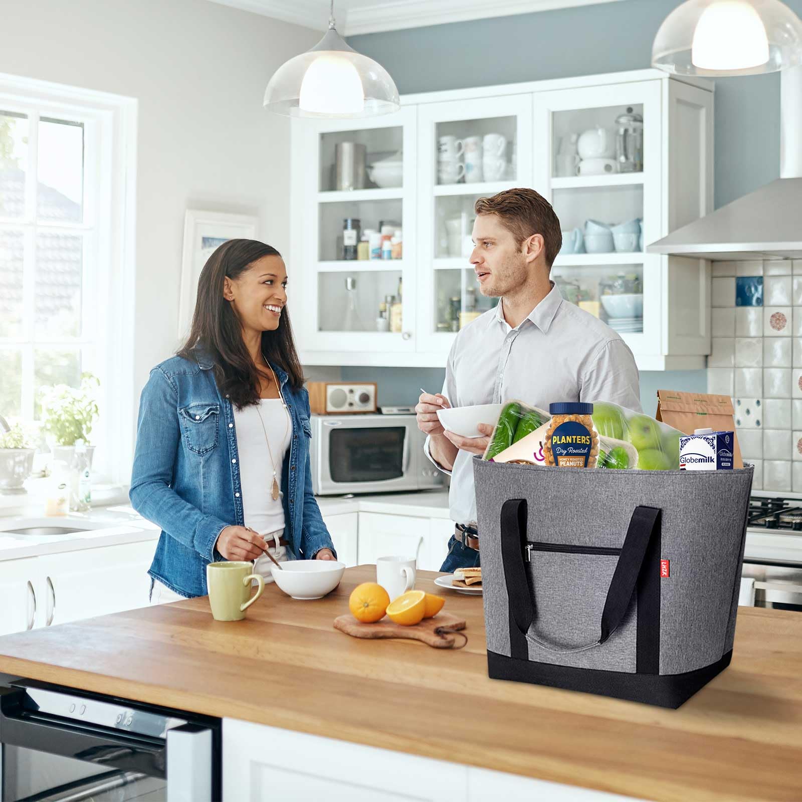 LHZK jumbo insulated cooler bag grey handles and stitching emphasize reliability