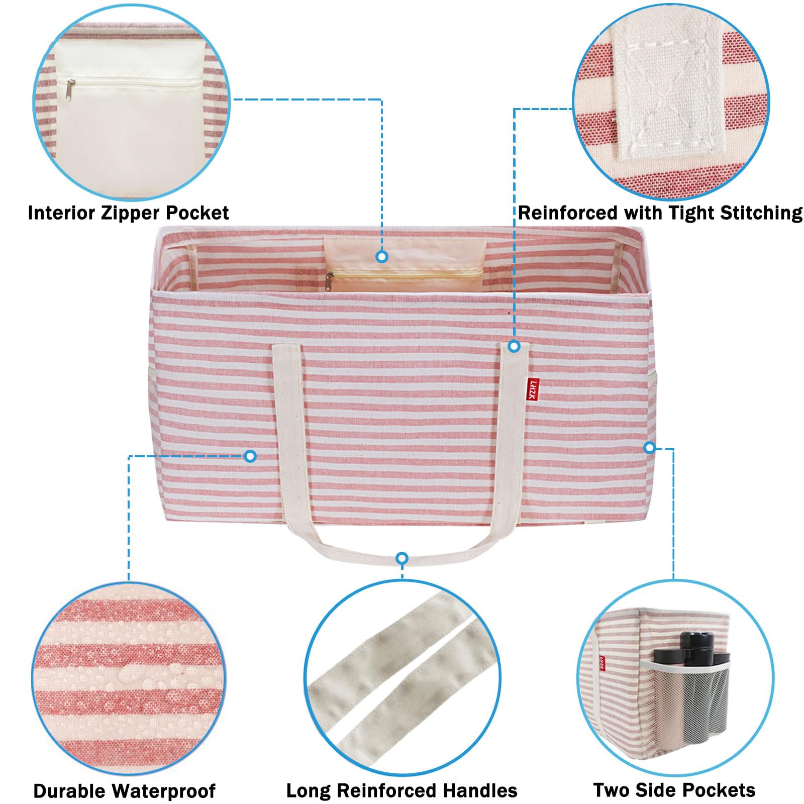 LHZK multipurpose tote ideal for groceries, beach trips, or laundry.