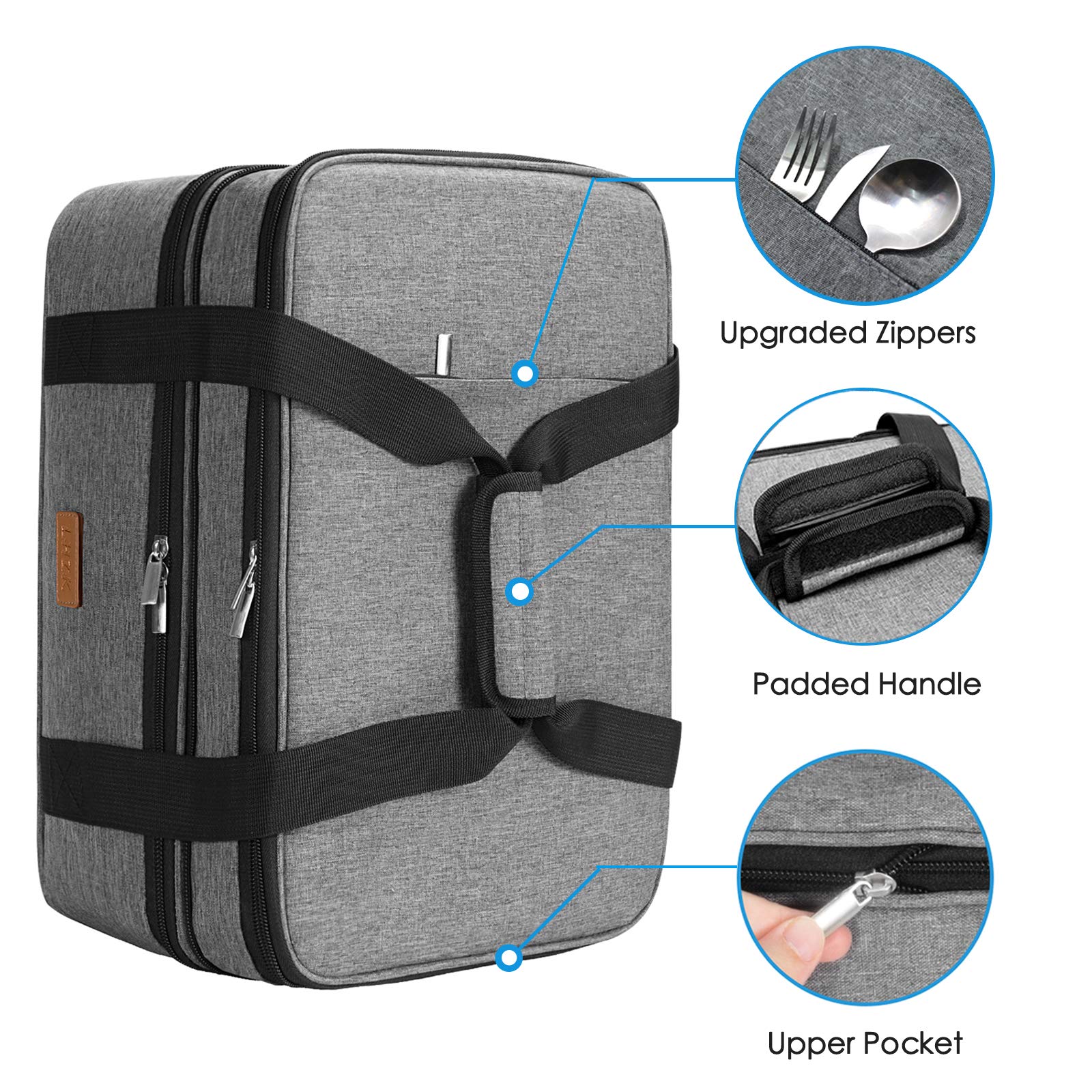 LHZK external zip pocket stores utensils, foil, and seasonings