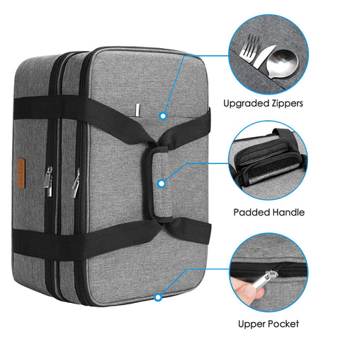 LHZK external zip pocket stores utensils, foil, and seasonings