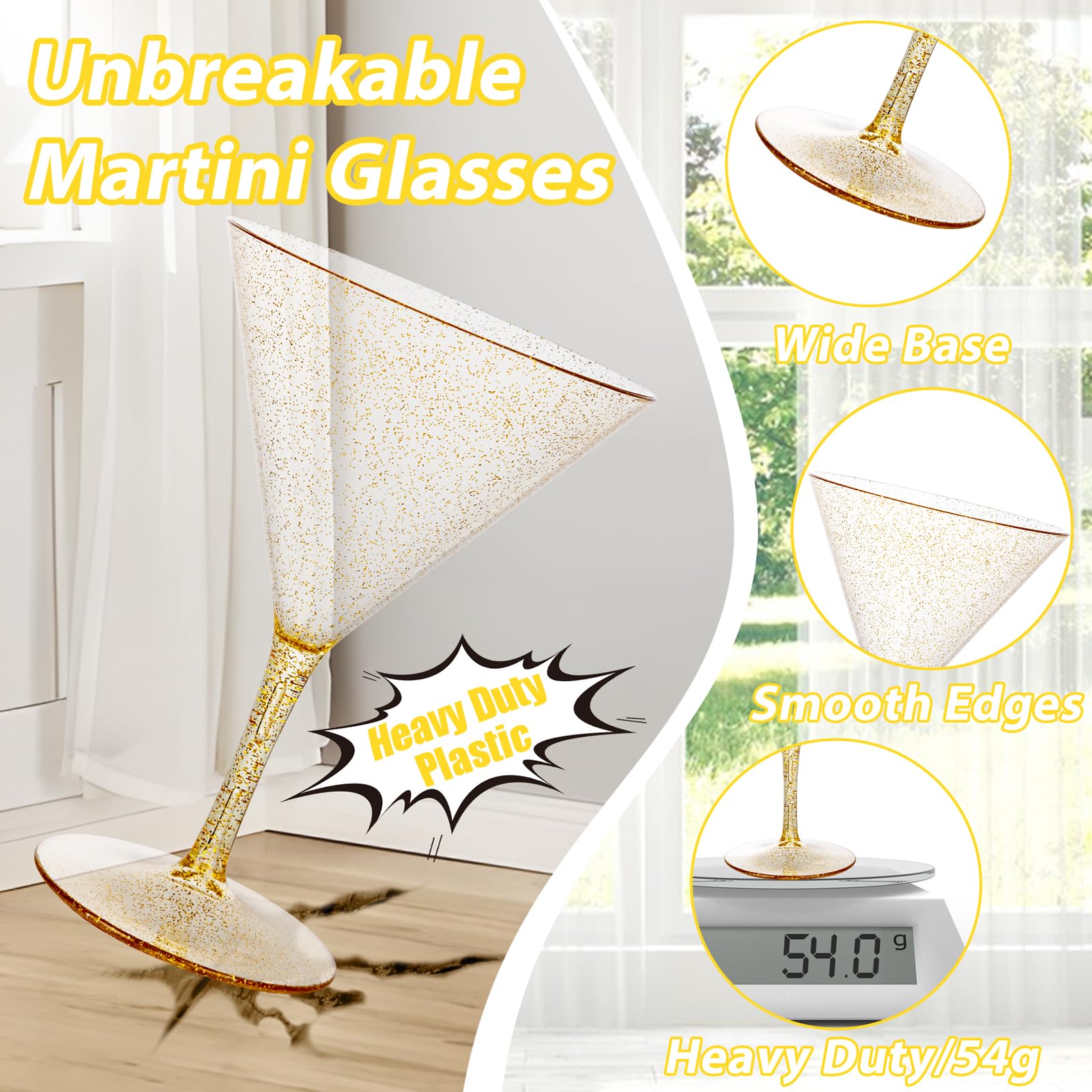 Liacere disposable plastic martini glasses suitable for outdoor gatherings.