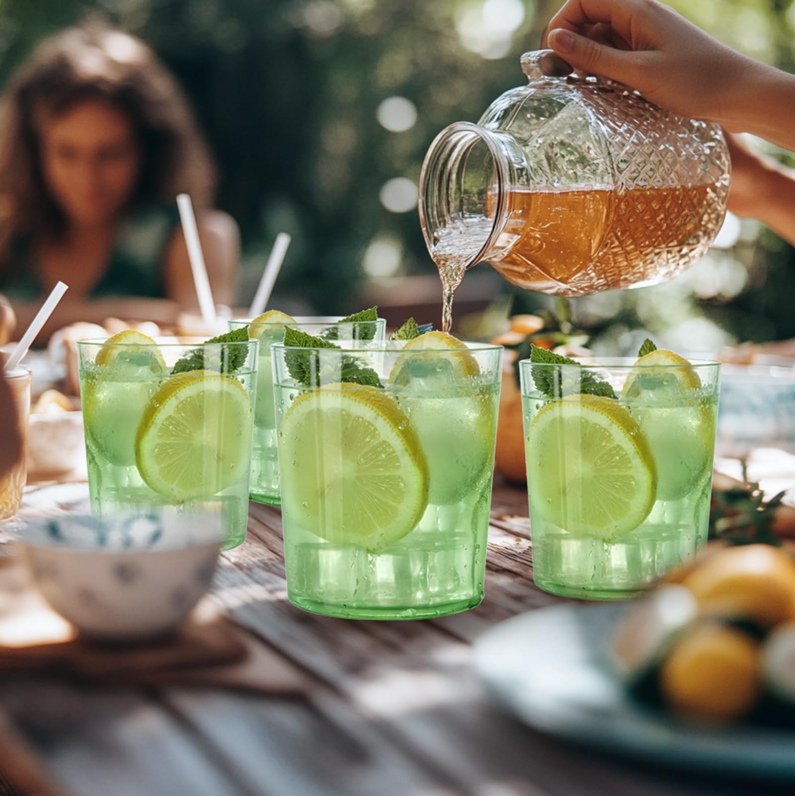 Liacere elegant green dining glasses elevate casual dinners and backyard parties.