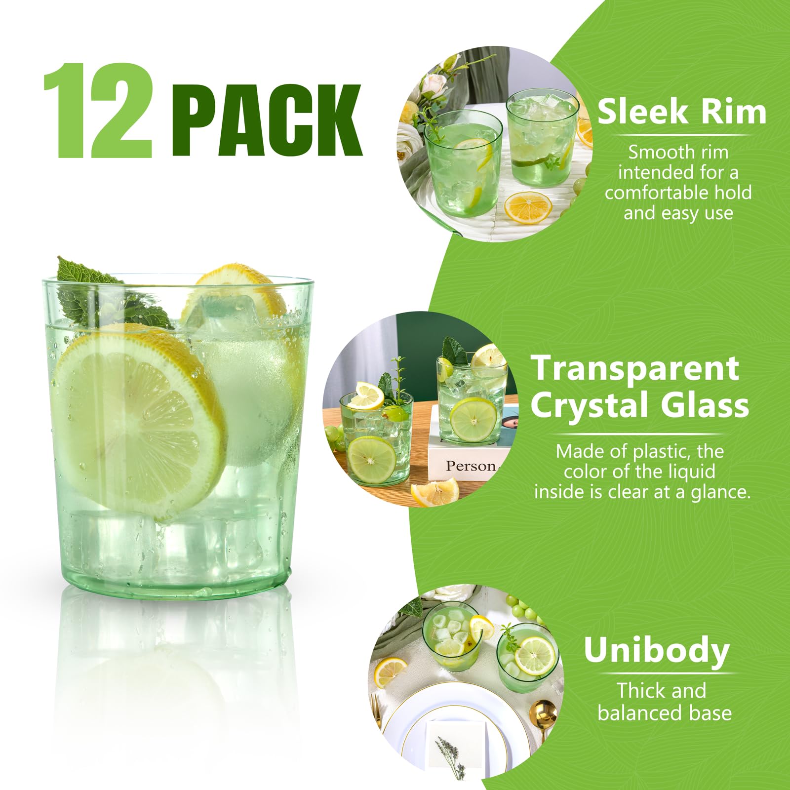 Liacere green party glasses perfect for beer, juice, or cocktails.