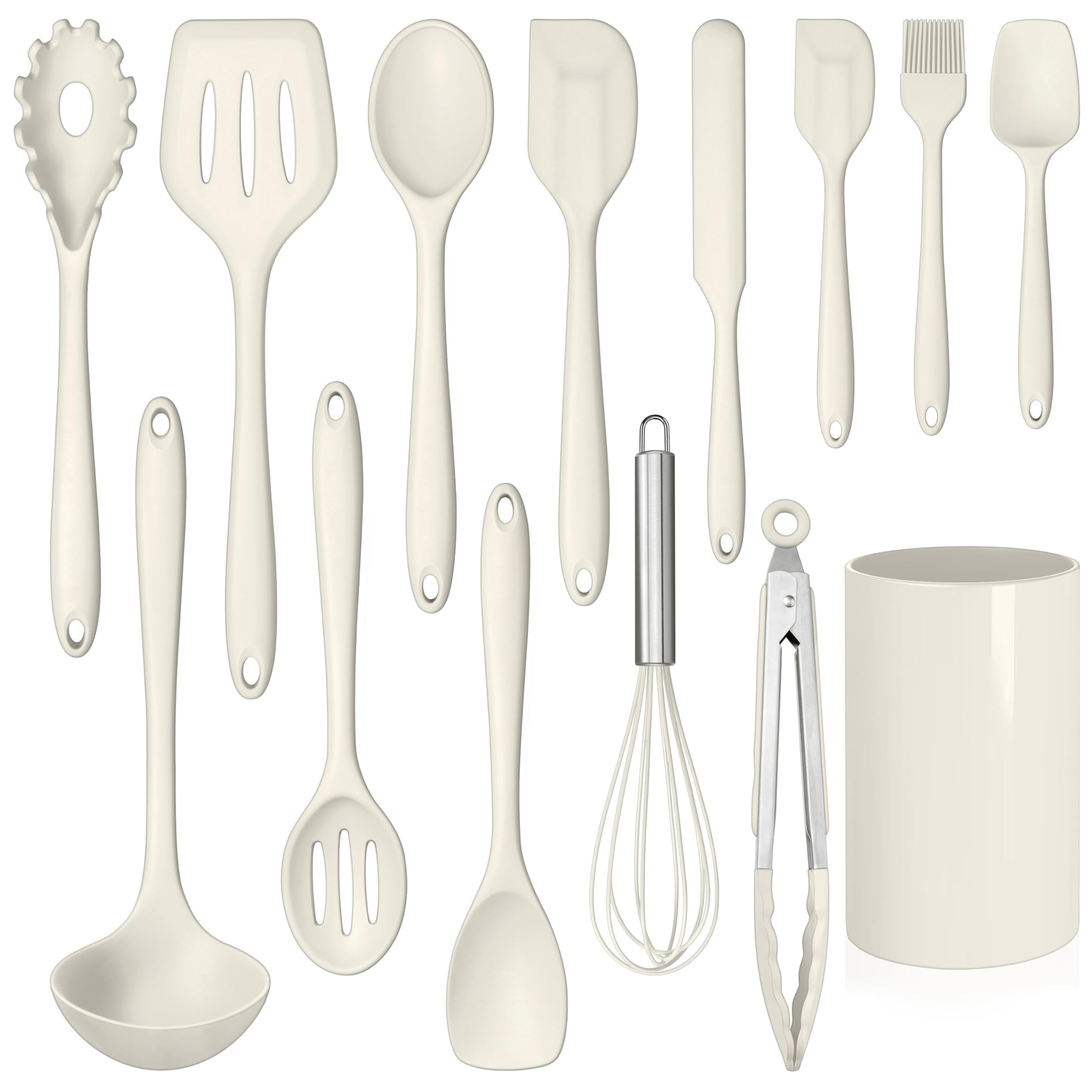 LIANYU 14-piece silicone utensils set with holder for heat-resistant daily cooking