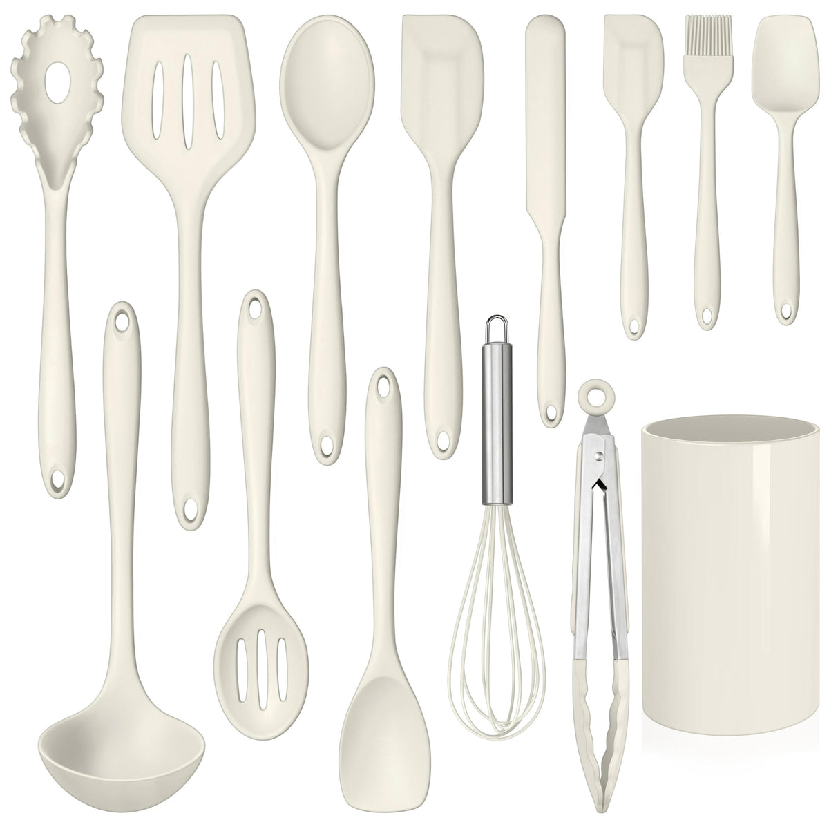 LIANYU 14-piece silicone utensils set with holder for heat-resistant daily cooking