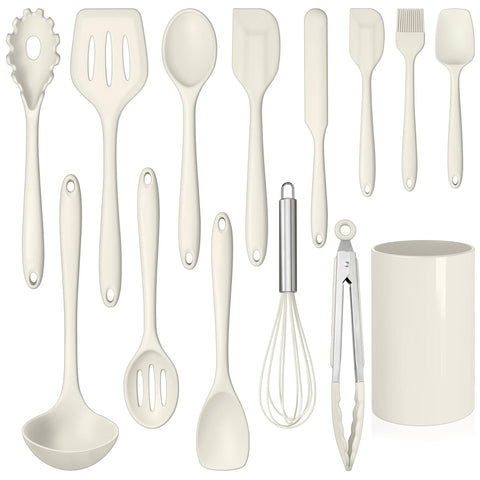 LIANYU 14-piece silicone utensils set with holder for heat-resistant daily cooking