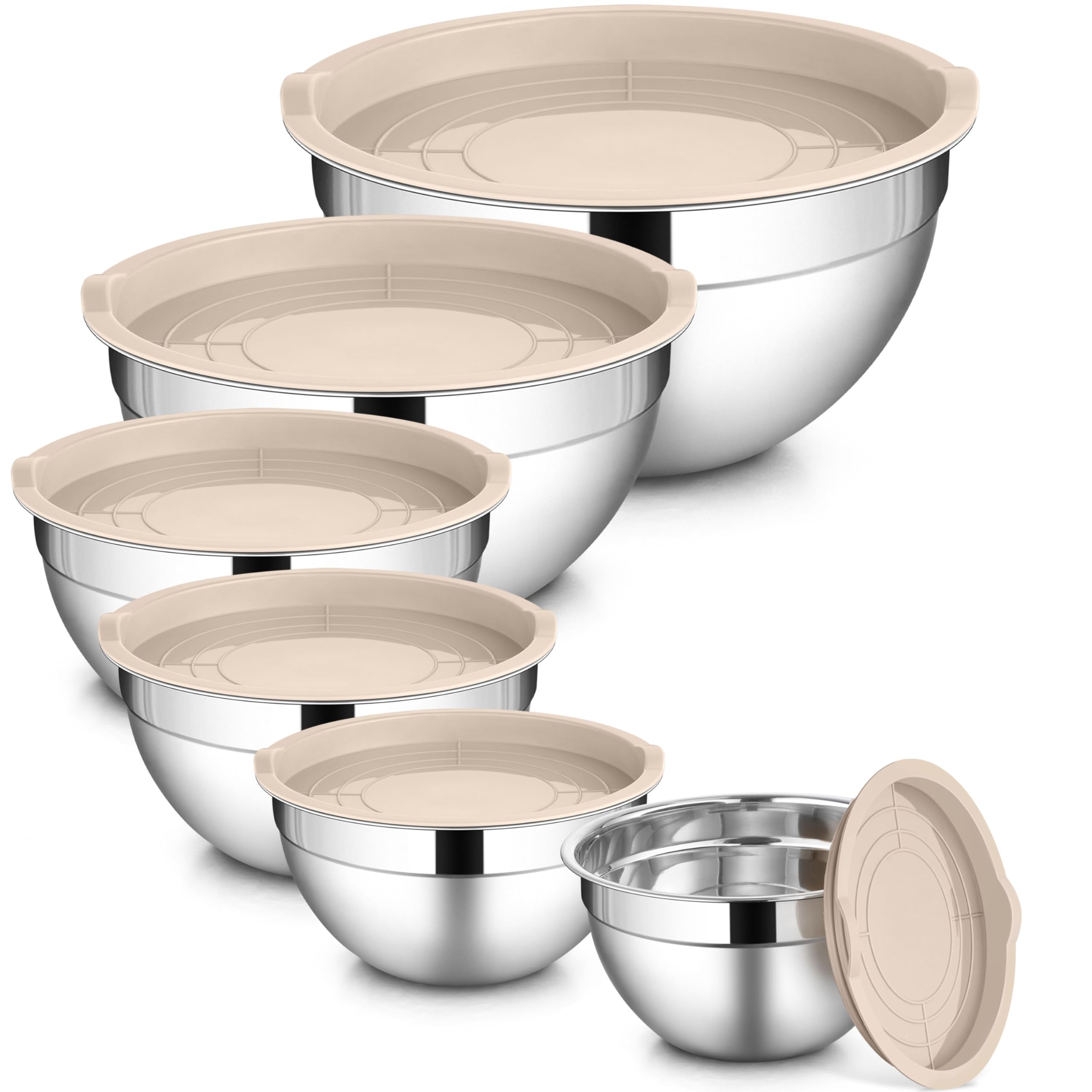 LIANYU 6-piece mixing bowls set with lids for versatile kitchen prep.