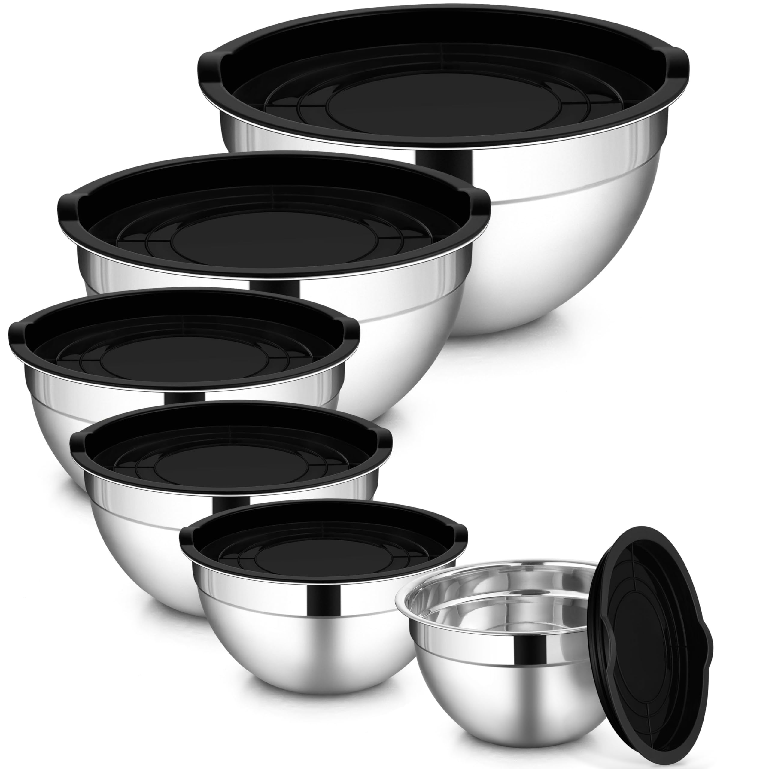 LIANYU 6pc stainless steel mixing bowls set with lids for versatile mixing and storage.
