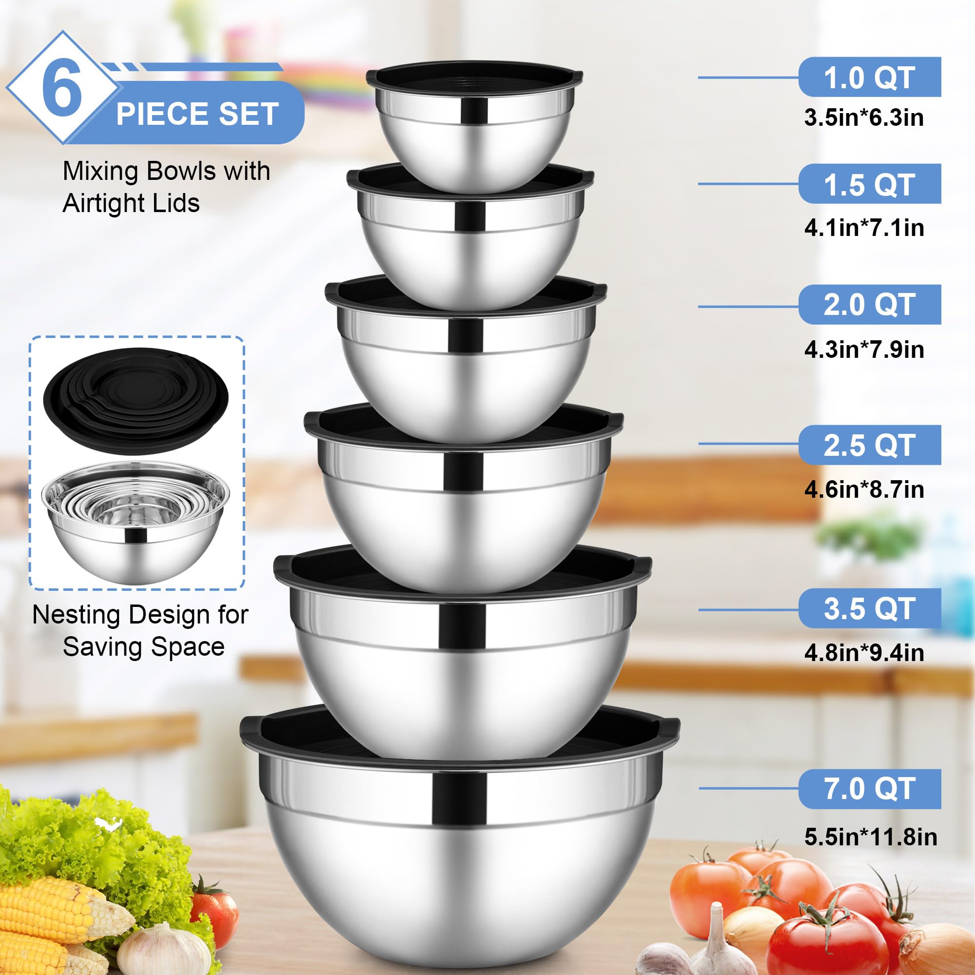 LIANYU airtight lids seal bowls to prevent leaks and odors during prep.