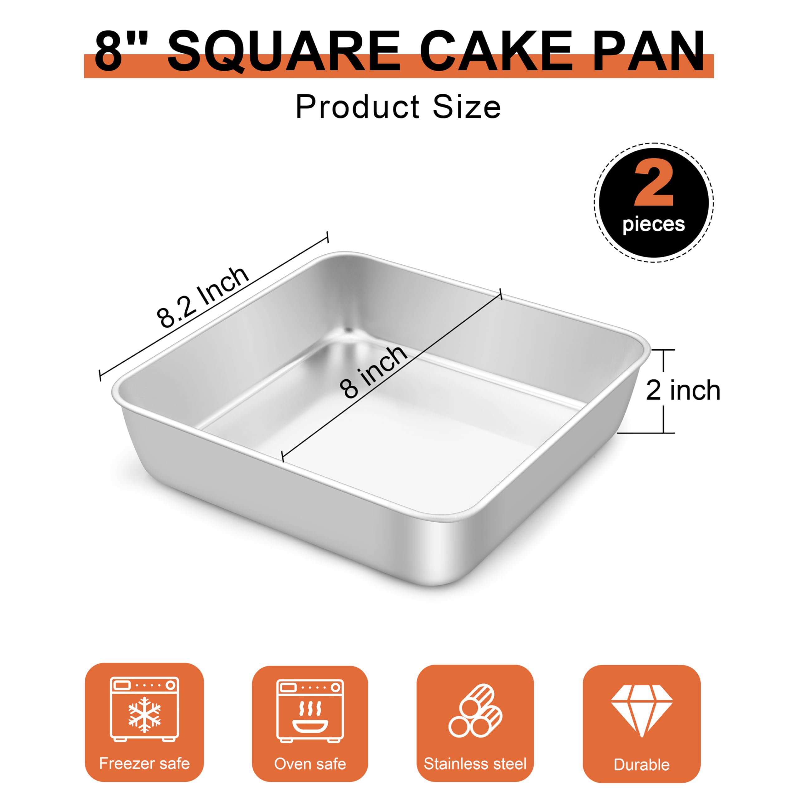 LIANYU square baking pan closeup reveals brushed stainless steel for durability.