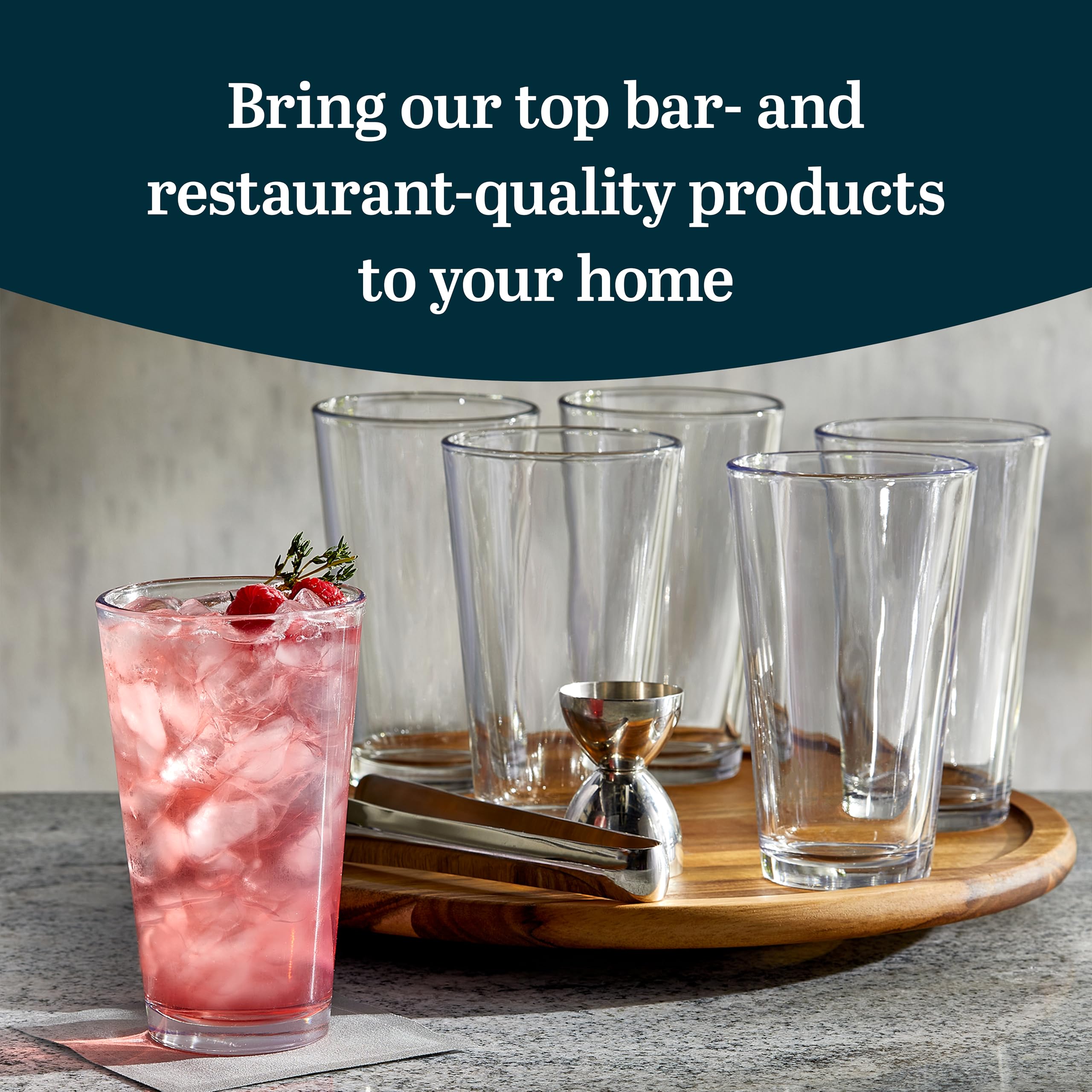 Libbey Bar Essentials tumbler 16 oz detailed side view highlights sturdy soda lime glass.