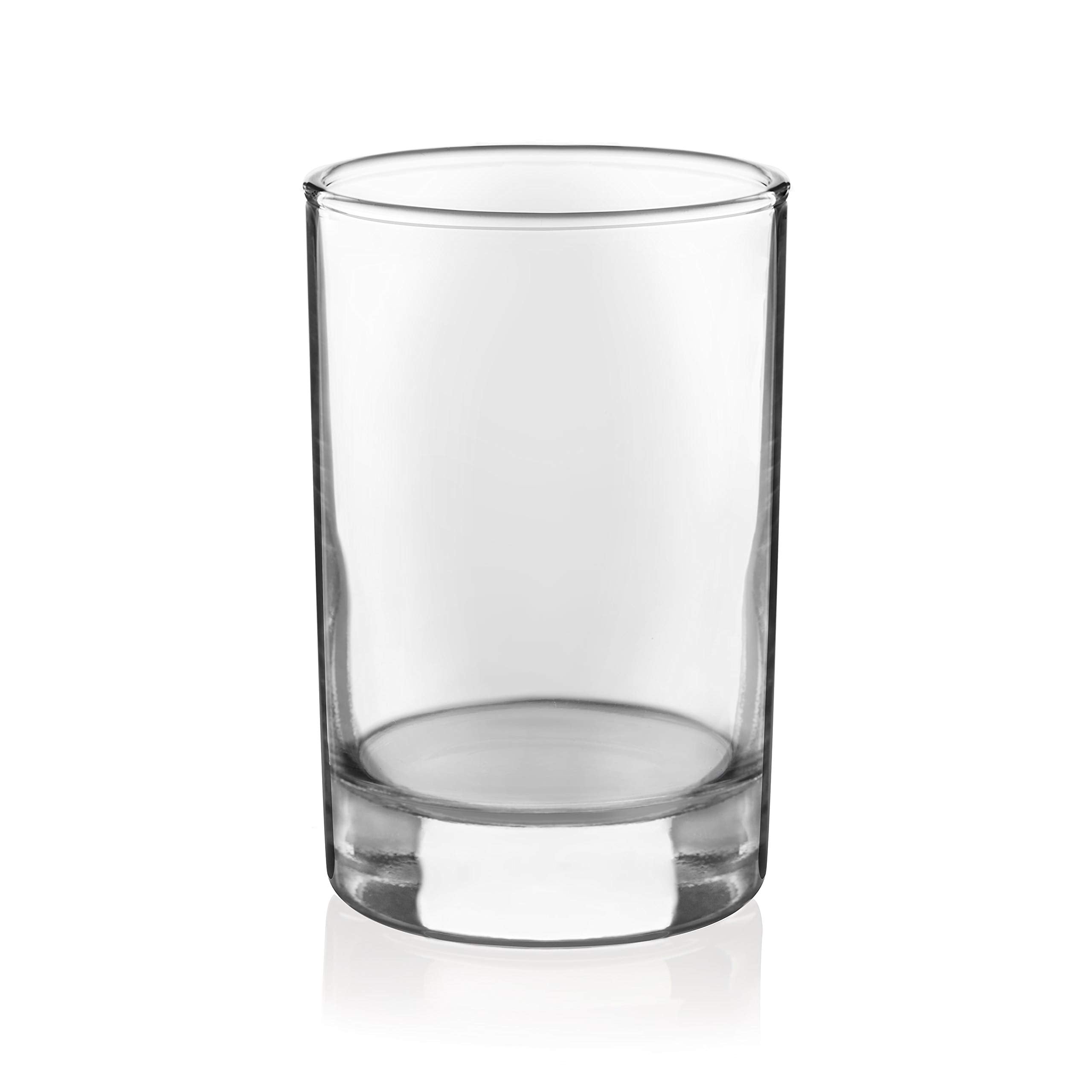 Libbey juice glasses, dishwasher safe, easy cleanup after beverages.