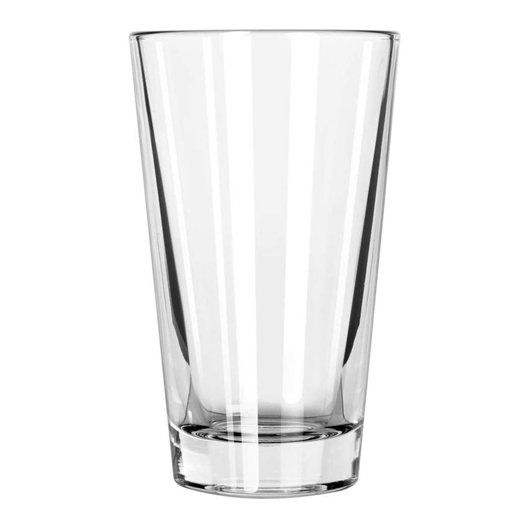 Libbey pint glass with DuraTuff Rim, front view, durable rim for busy bars.