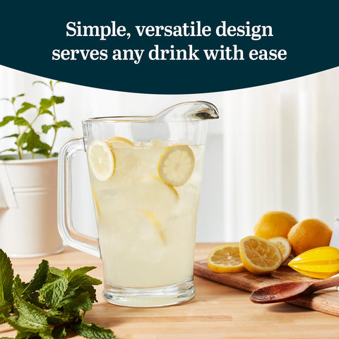Libbey glass pitcher ergonomic hand grip for secure handling.