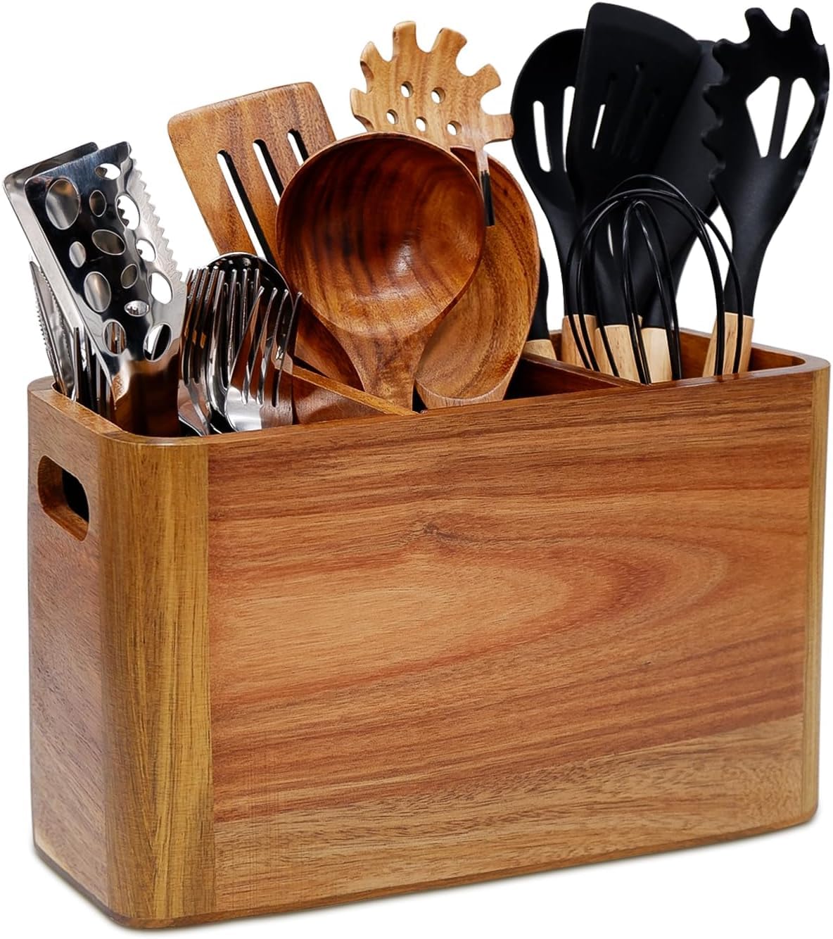 Liberal Brightdeer acacia utensil holder with three compartments for organized prep