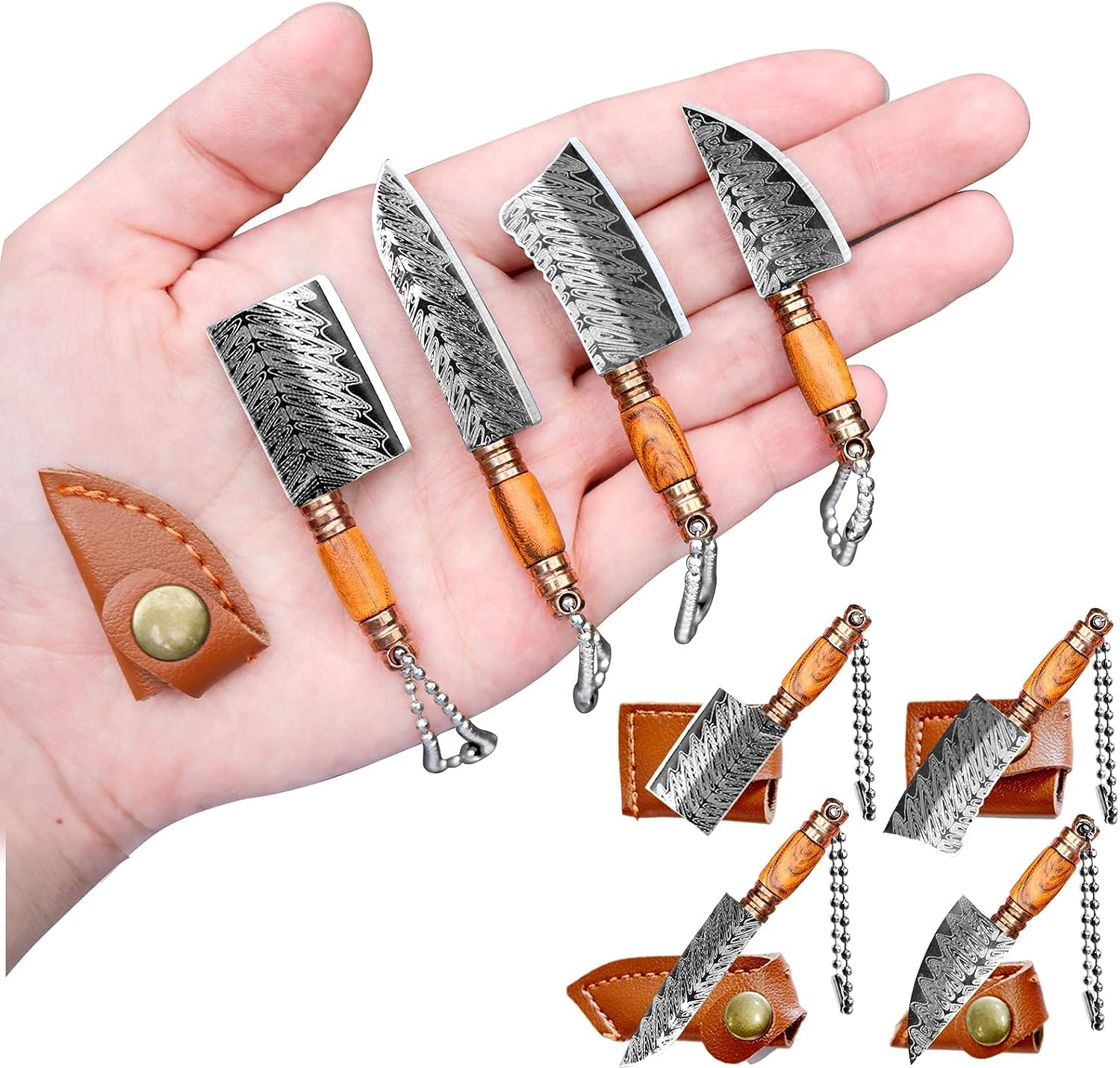Liberal Brightdeer mini knife set with chain and sheath for on-the-go cutting.