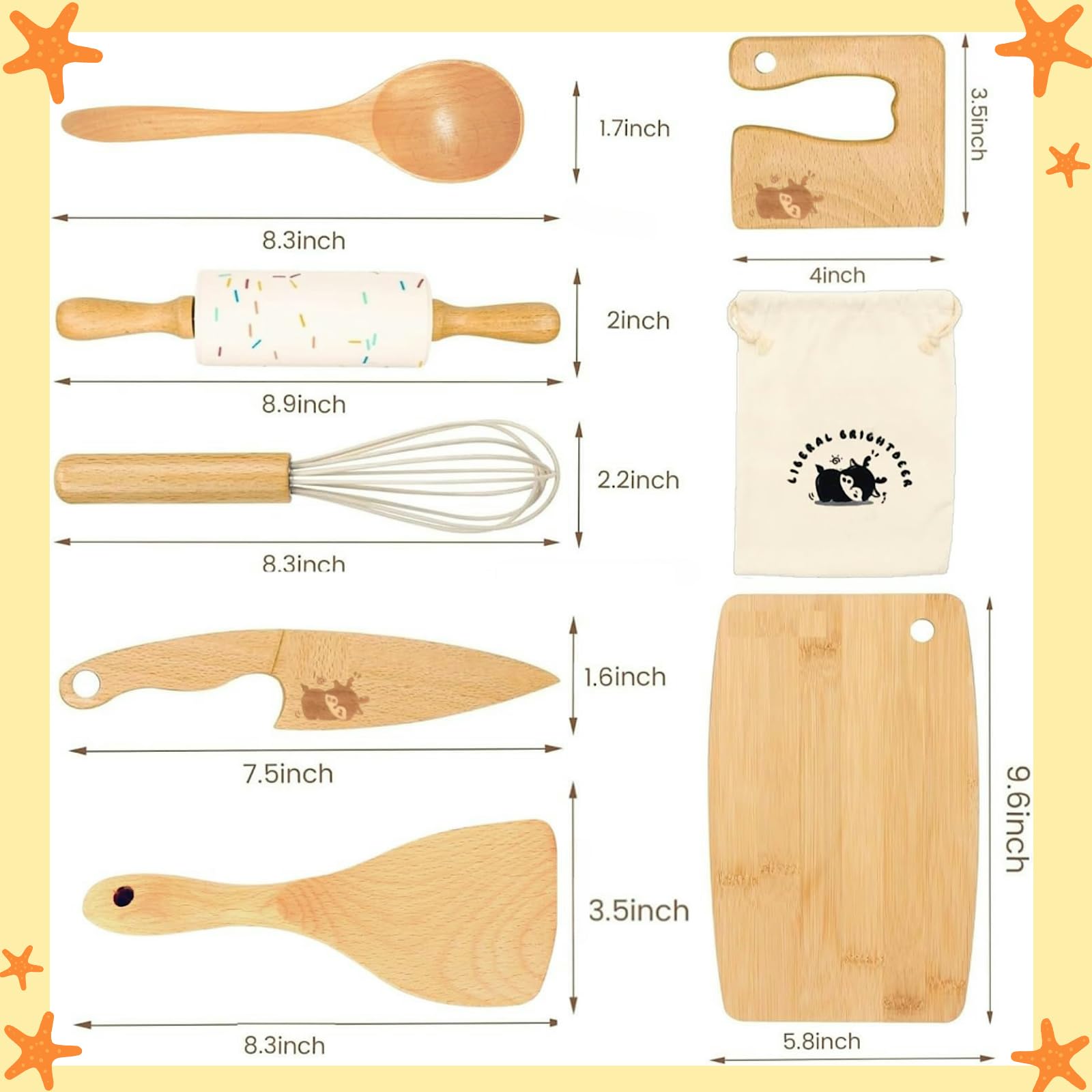 Liberal Brightdeer wooden cutting board offers sturdy prep for tiny chefs.
