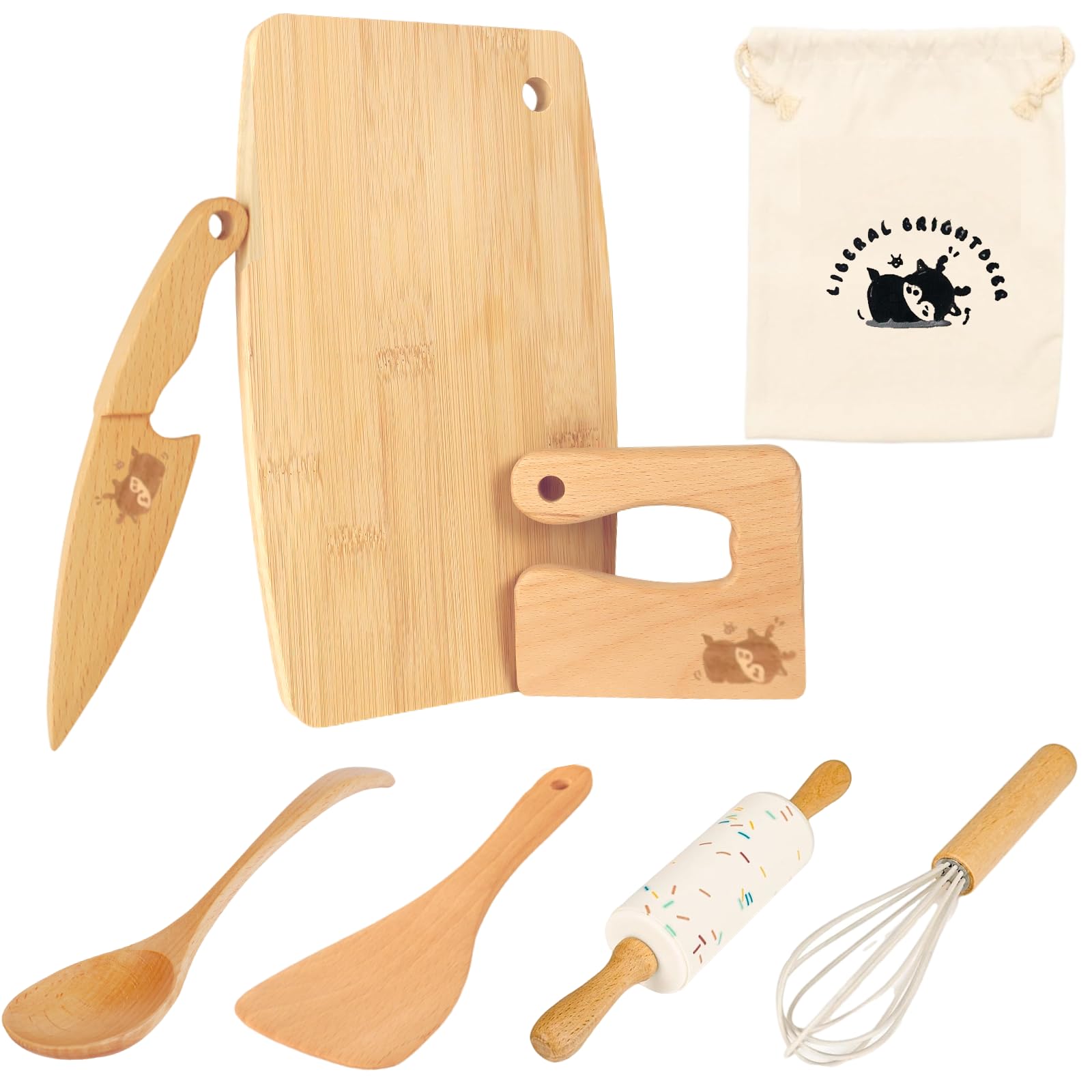 Liberal Brightdeer wooden kids knife set, safe for beginner cooks and family kitchen play.
