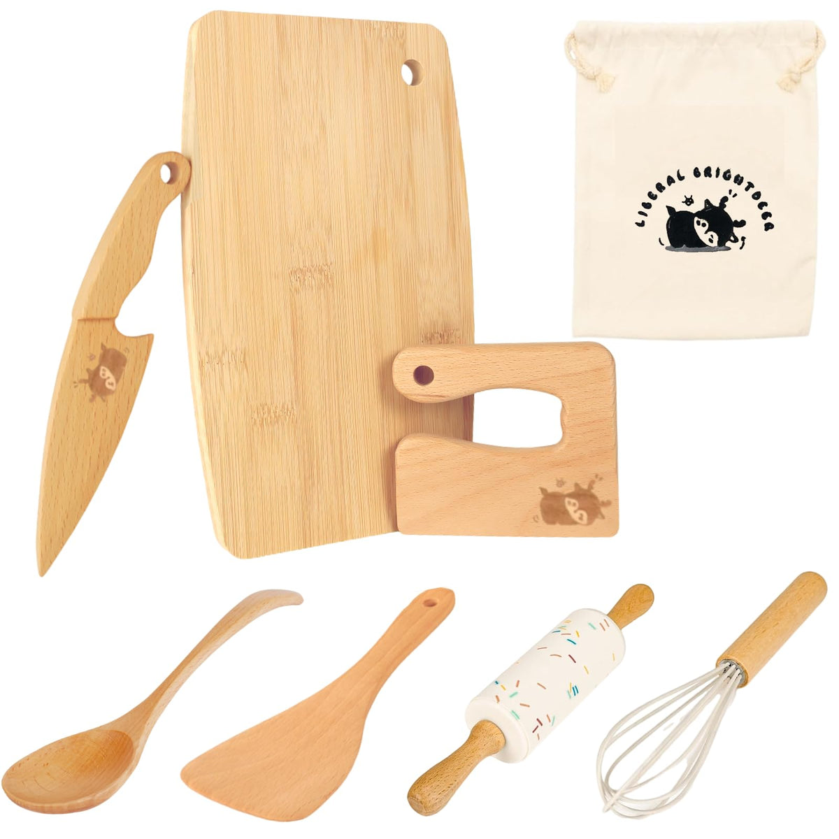 Liberal Brightdeer wooden kids knife set, safe for beginner cooks and family kitchen play.