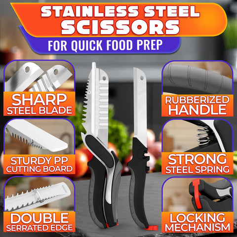 LIBERHAUS cutting board scissors safety lock engaged for safe storage and handling.