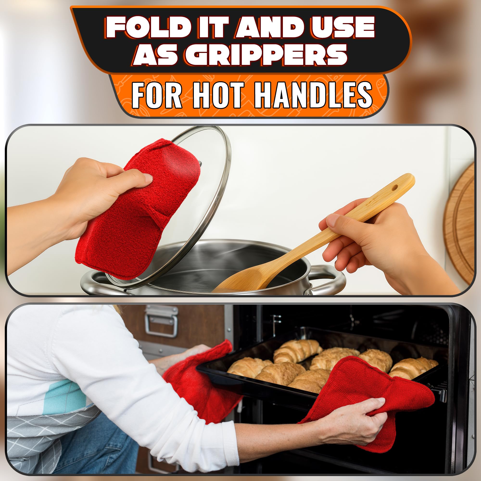 LIBERHAUS hands lifting bowl with cozy indicates heat protection.