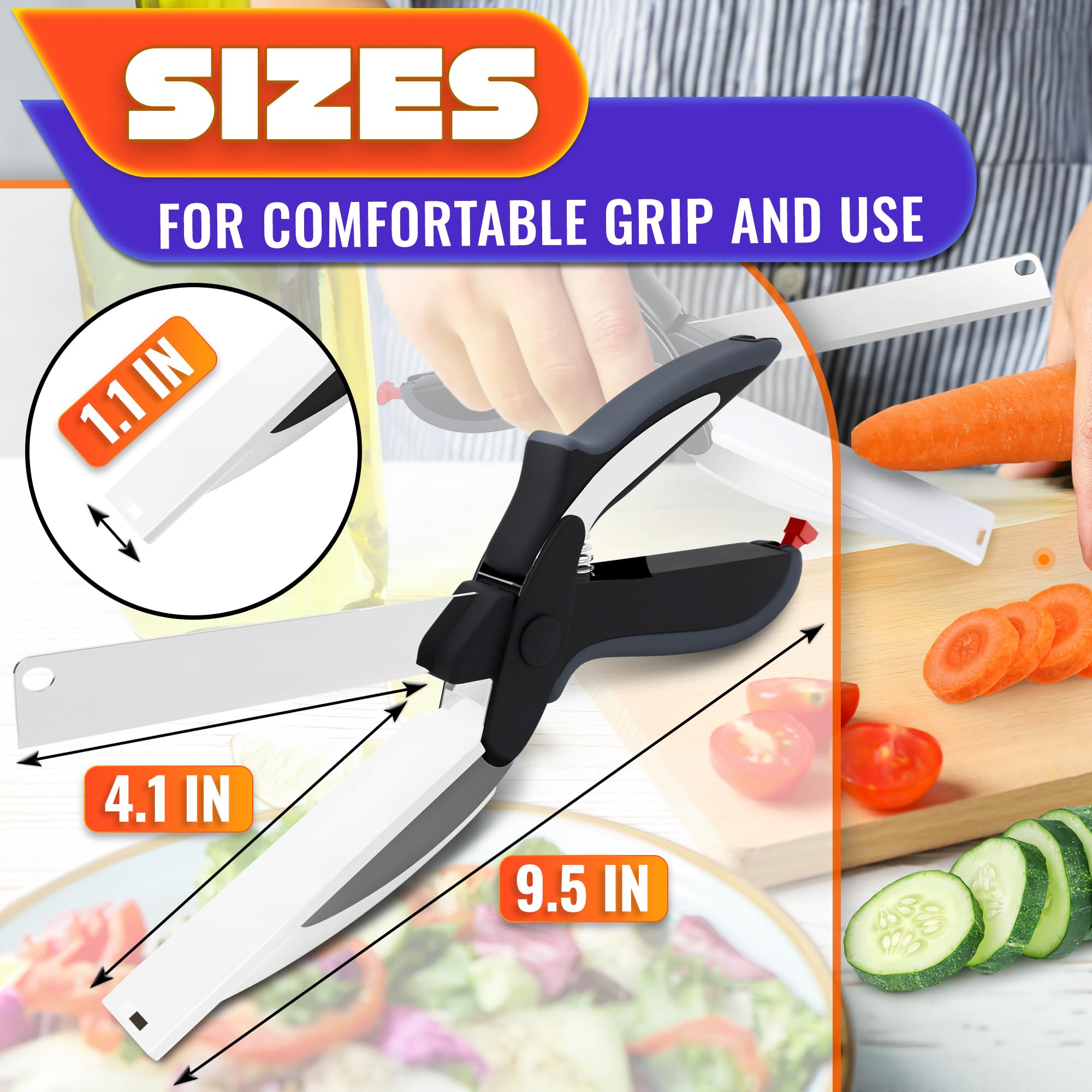 LIBERHAUS cutting-board scissors blend stainless steel blades with a plastic board for even tomato cuts.
