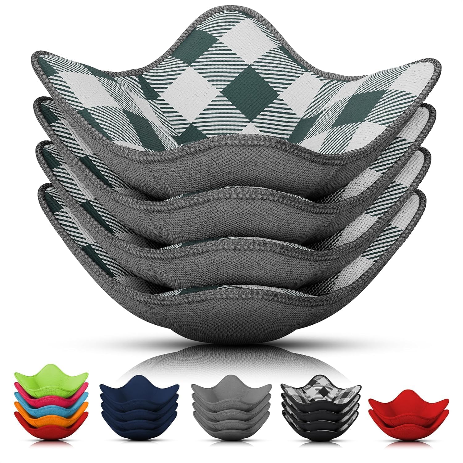 Liberhaus microwave bowl cozy gray checkered closeup for heat-safe handling