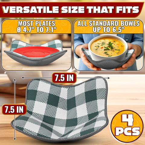 Liberhaus microwave bowl cozy gray checkered grip shows secure hold on hot bowls